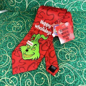 Grinch Happy Wholidays Musical Jingle Bells Blinking Tie NWT